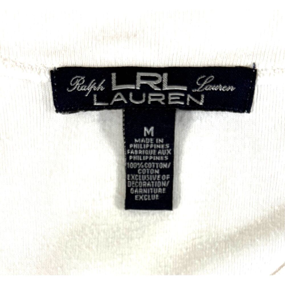 Lauren Ralph Lauren White Henley Shirt M 100% Cotton Short Sleeve V-Neck Tee - Picture 6 of 8